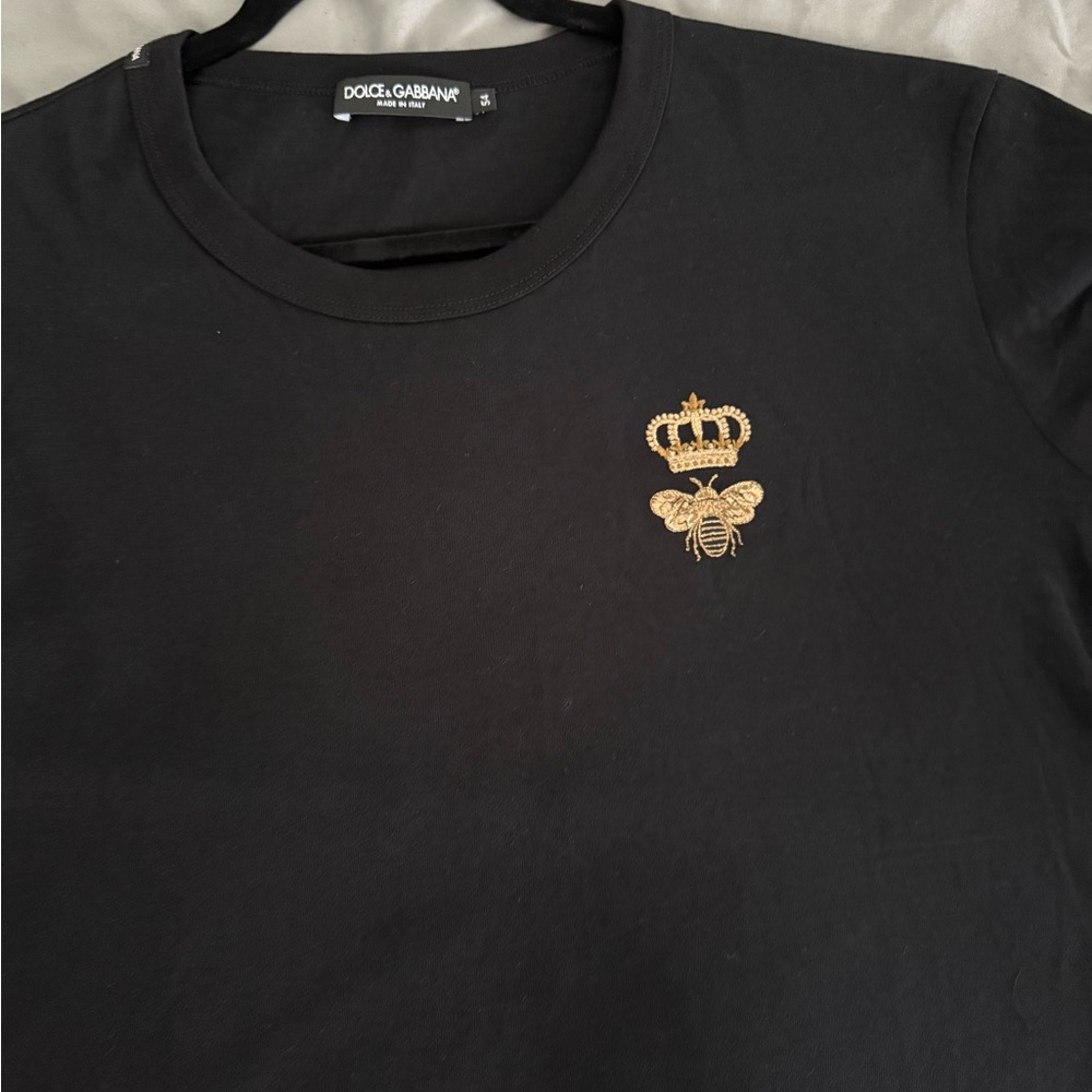 Dolce & Gabbana Black Shirt with Gold Crown and Bee